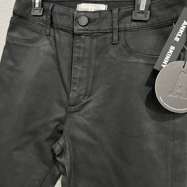 NWT Articles of Society High Rise Breakwater Coated Black Skinny Jeans Size 25