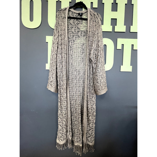 Curations Crochet Knit Open Front Brown Cardigan Plus Size 2XL