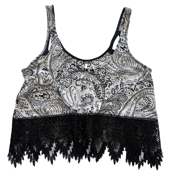 Free People Black Paisley Lace Hem Tank Top XS