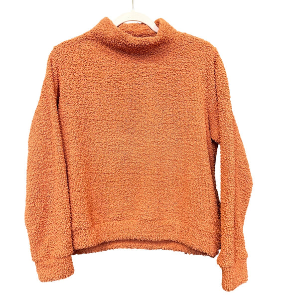 Wonderly Boutique Women's Orange Sherpa Plush Mock Neck Sweater Size Small