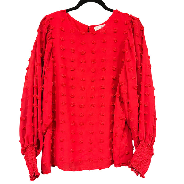 Vine & Love Boutique Red Swiss Dot Long Sleeve Blouse Large