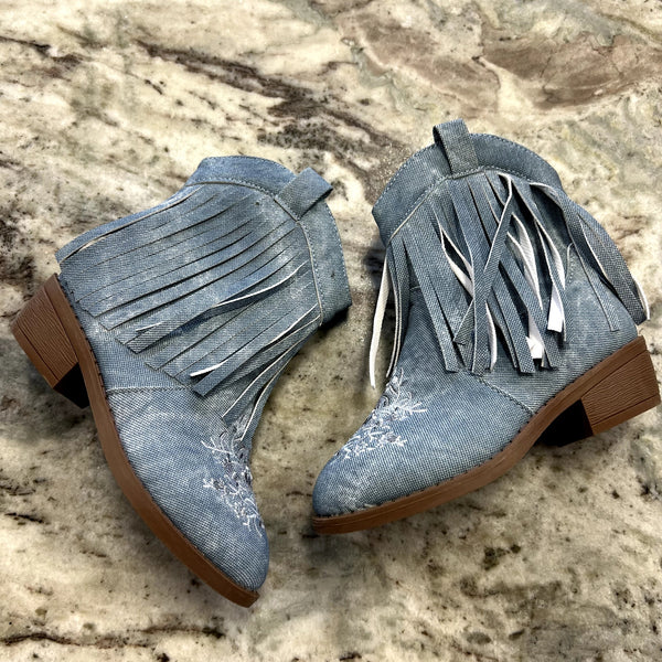 Pawz Denim Fringe Cowgirl Boots Size Youth 12