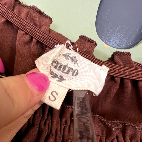 Entro Puff Sleeve Brown Smocked Bodysuit Size Small