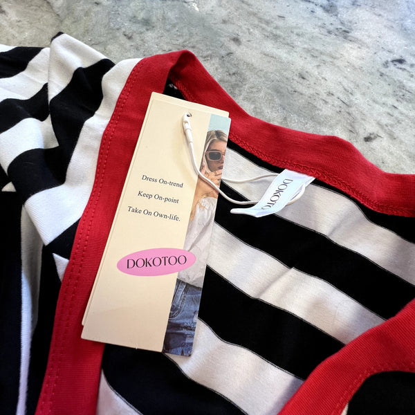 NWT Women's Black + White Striped Boxy Top Size Medium