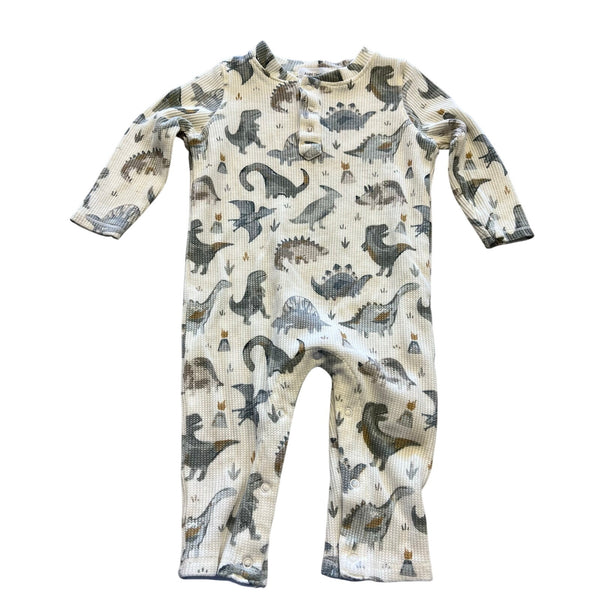 Angel Dear Bamboo Thermal Ivory Dinosaur Henley One Piece 12 Mo