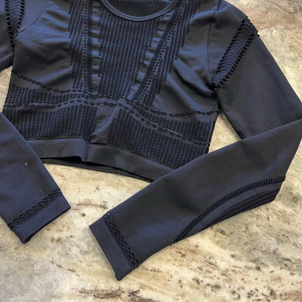 Nova Sport Black Fitted Leggings Long Sleeve Top Athletic Workout Set S/M