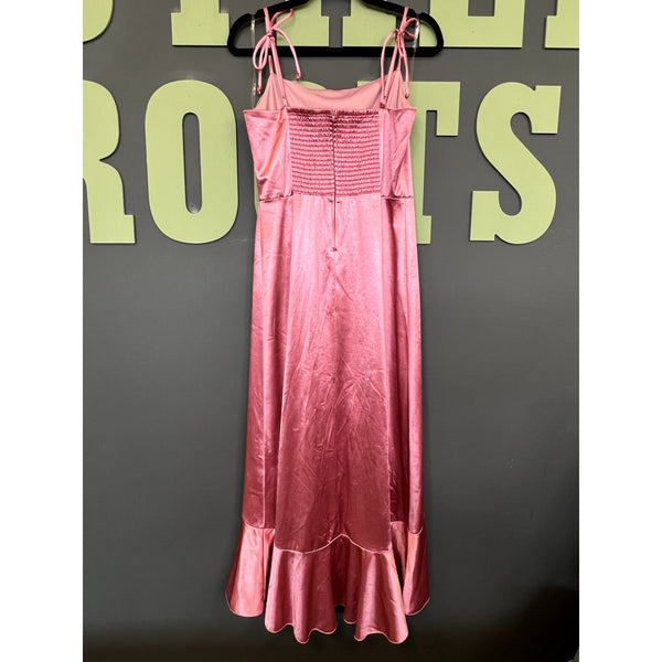 Honey & Rosie Satin Pink Ruffle Maxi Dress Size Large