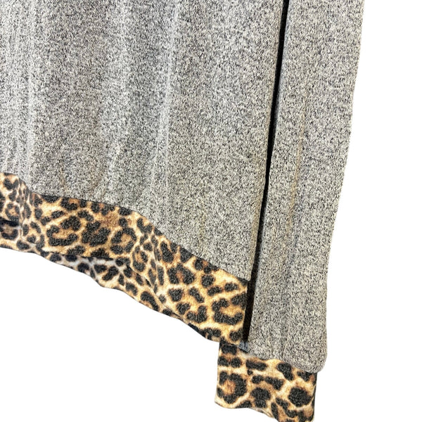 Haptics Gray + Leopard Hooded Cozy Pullover Size Large
