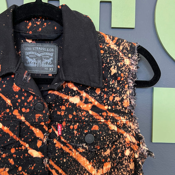 Levi's One of a Kind Bleached + Distressed Black Grunge Vest XS