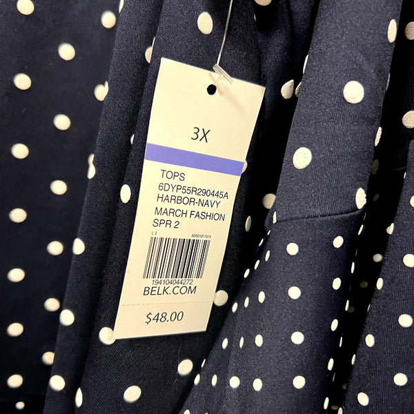 NWT Kim Rogers Navy Polka Dot Ruffle Top Size 3XL