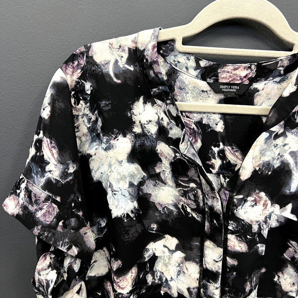 Simply Vera Vera Wang Black & White Floral Blouse Plus Size 2XL