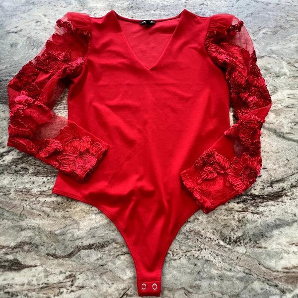 Express Red Floral Bodysuit Size Large