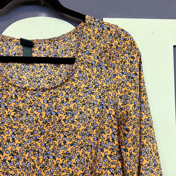 Wild Fable Mustard Floral Tiered Mini Dress Size Small