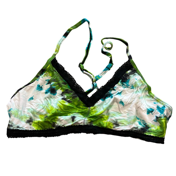 NIB Blush Lingerie The Micro Bralette Tie Dye Green + Blue Medium