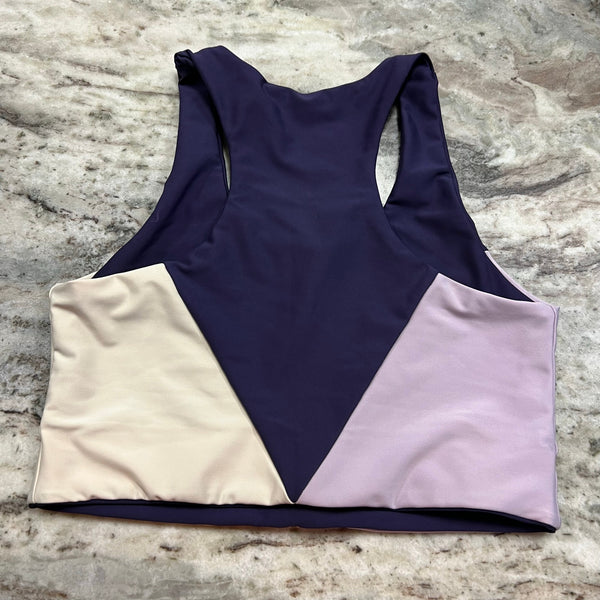 Purple Color Block Racerback Sports Bra Large