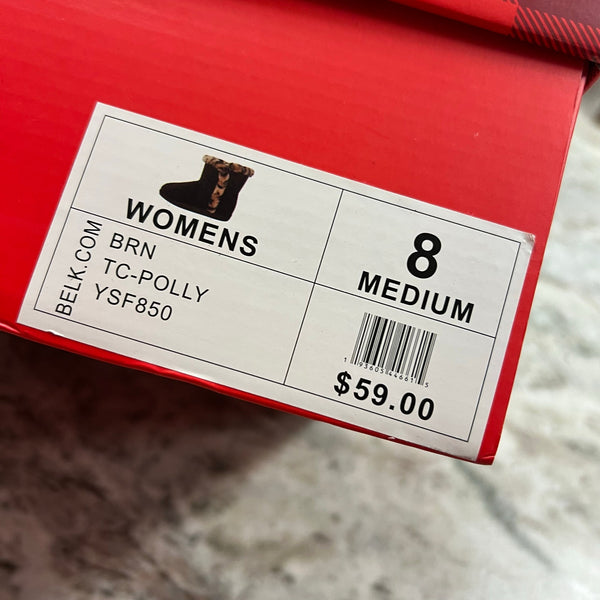 NIB True Craft Women's Polly Brown + Leopard Short Sherpa Lined Boots Size 8