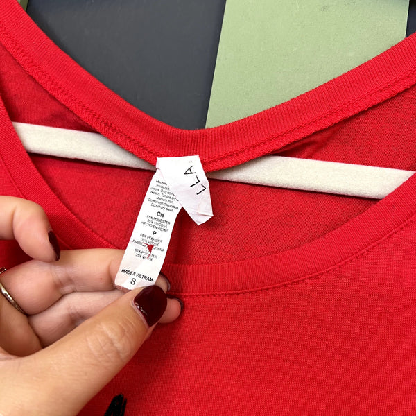 Arkansas State Bella Red Boxy Tee Black Glitter Size Small