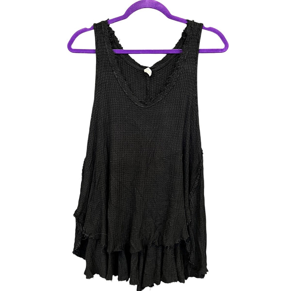 Free People Black Waffle Knit Tank Top Medium