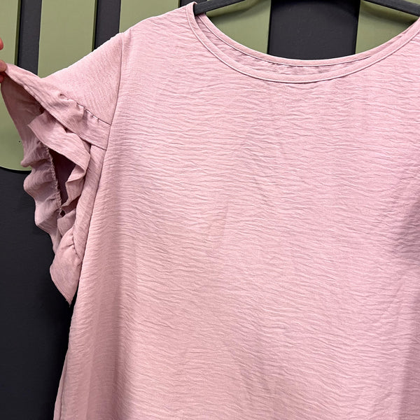 Women's Light Pink Ruffle Sleeve Blouse Curvy Size 1XL