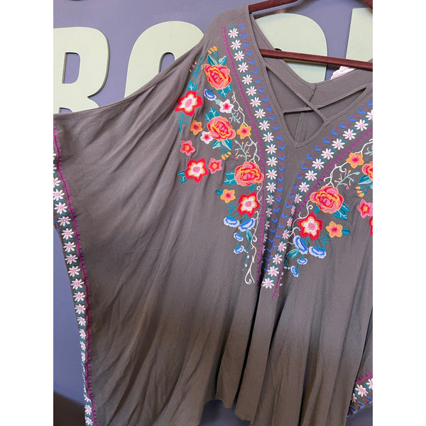 Oddy Women's Olive Green Embroidered Swim Coverup One Size