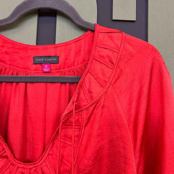 Vince Camuto Red Satin Bubble Sleeve Tunic Top 2XL