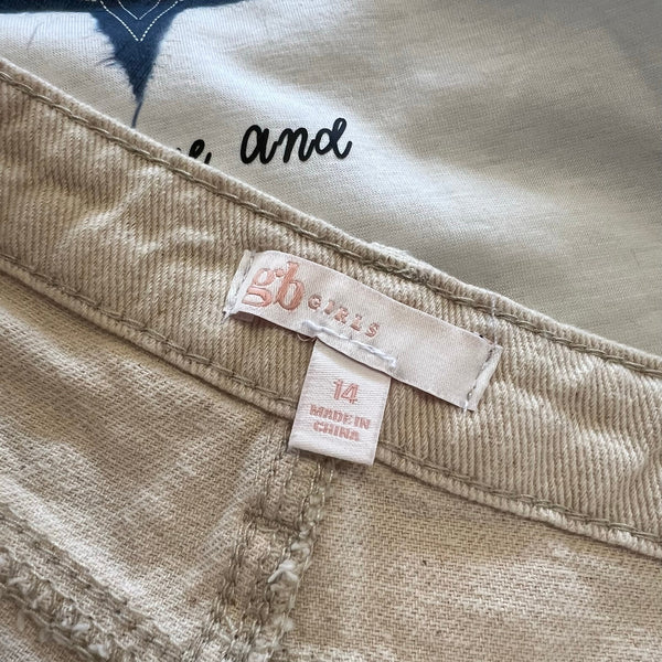 Gianni Bini Girls Cream Distressed High Waist Wide Leg Jeans Youth Size 14