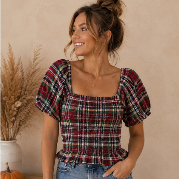 American Eagle Plaid Smocked Top Size Small