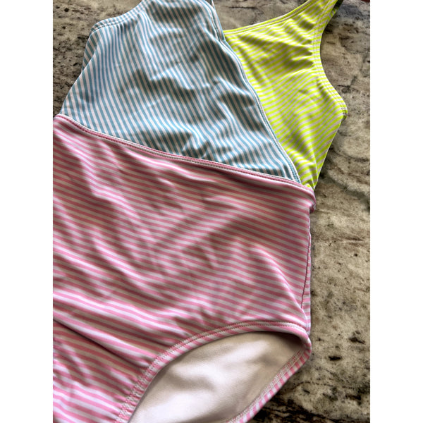 Cat & Jack Girls Striped Color Block One Piece Swimsuit Youth M