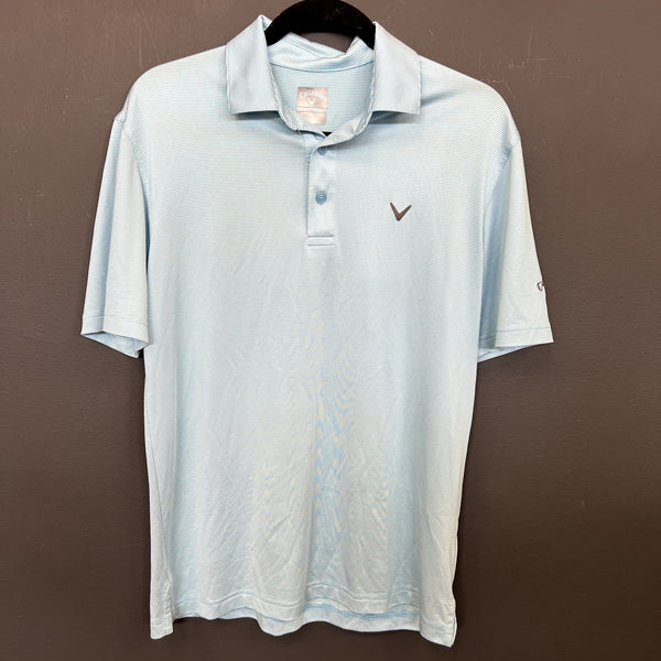 Callaway Golf Opti Dri Blue + White Striped Polo Small