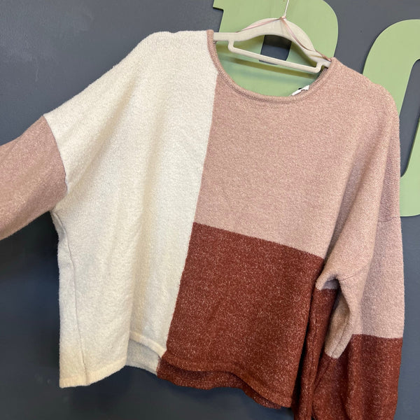 Blu Pepper Color Block Back Tie Bubble Sleeve Sweater Small/Med