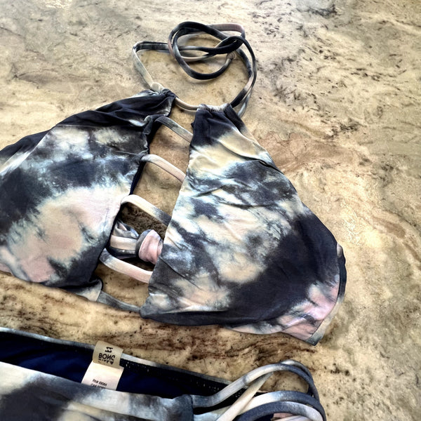 Billabong Y2K Navy Tie-Dye Cutout Bikini Swimsuit Size Small