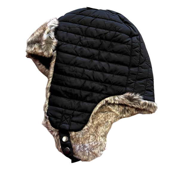 NWT Class Club Black Quilted Nylon Trapper Hat