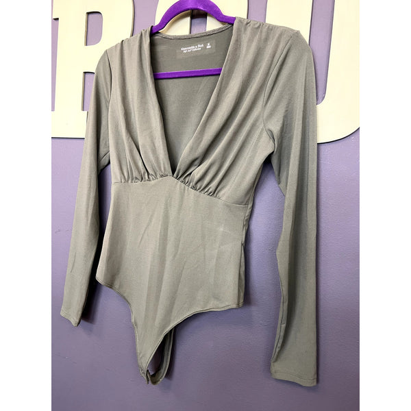 Abercrombie & Fitch Olive Green Plunge Neckline Soft Bodysuit Size Large
