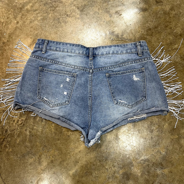 Women's Curvy Fringe Detailed Denim Cutoff Shorts Size 0XL