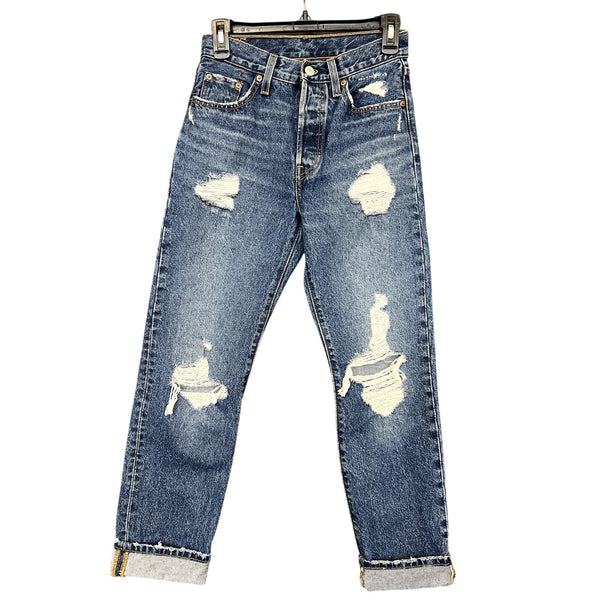 Levi's 501 Distressed Cuffed Straight Leg Jeans Size 25