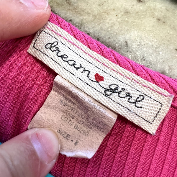 Dream Girl Pink Ribbed Checkered Heart T-Shirt Size Youth 8