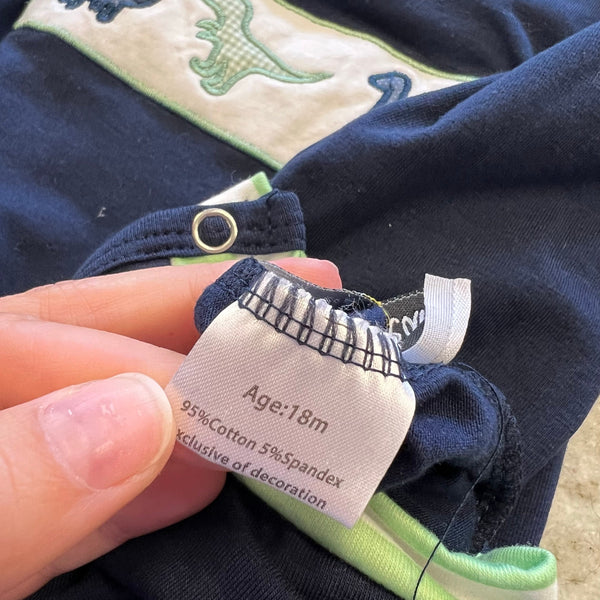 Honey Bean Boys Navy Blue + Lime Dinosaur One Piece 18 Mo