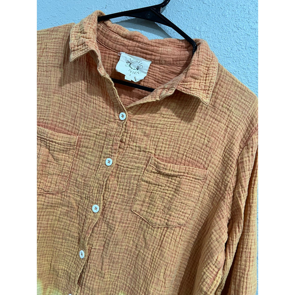 Fantastic Fawn Vintage Orange Gauze Button Down Top Large