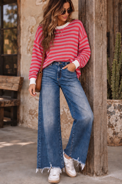 Seeing Red Striped Ribbed Knit Top