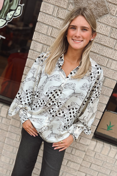 Wild Side Satin V-Neck Blouse