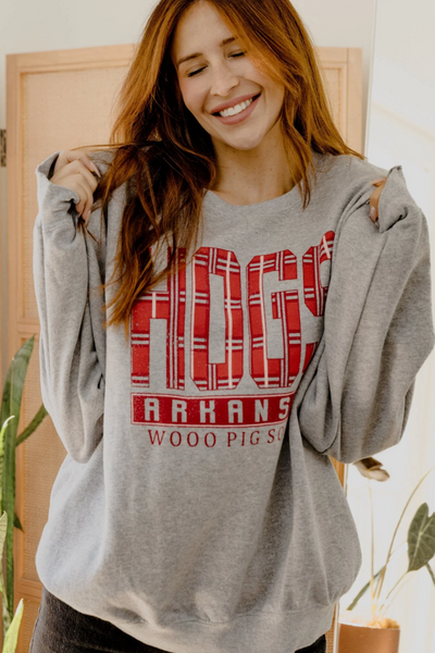 LivyLu HOGS Preppy Plaid Thrifted Sweatshirt