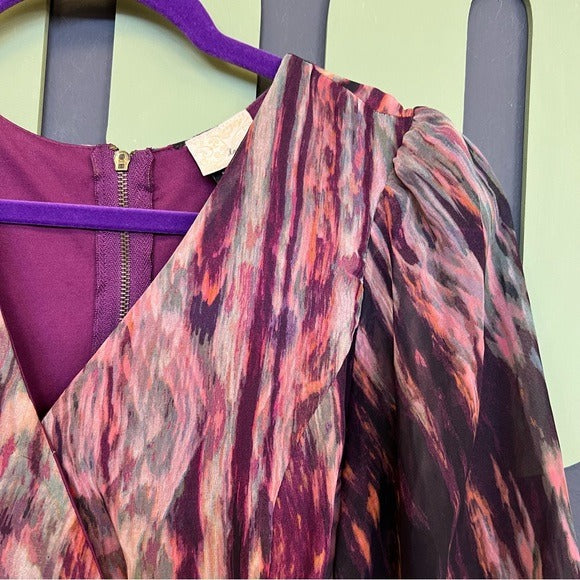 BKE Daytrip Plum Ruffle Sleeve Tie Waist V-Neck Mini Dress Small