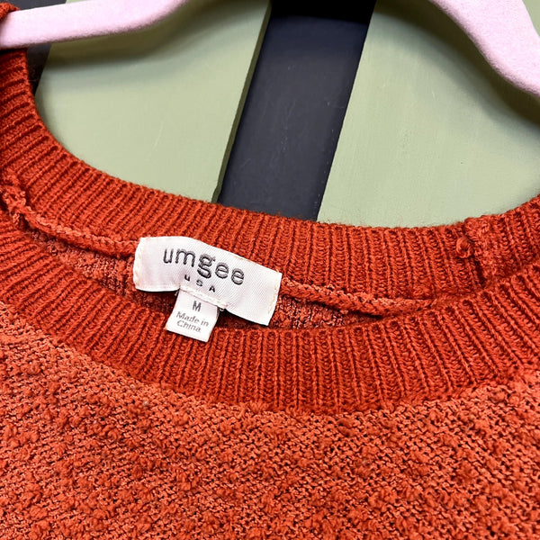 Umgee Rust Orange Popcorn Crew Neck Sweater Medium
