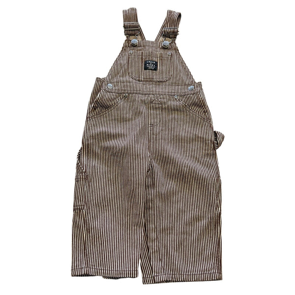 Lakin McKey Brown + White Striped Snap Bottom Overalls Size 12 Mo