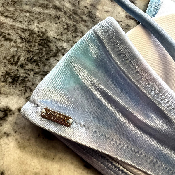 VS PINK Light Blue Velvet Velour Strappy Back Swimsuit Bikini Top Large