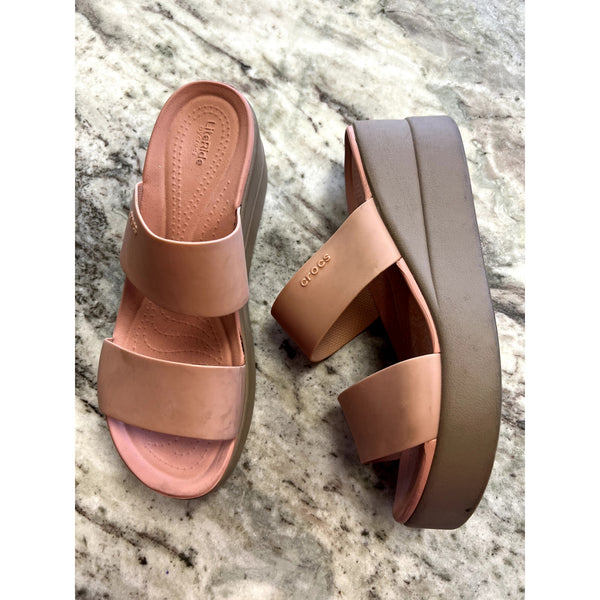 Crocs Brooklyn Nude Mid Wedge Sandals Size 9