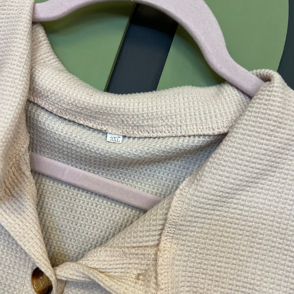 Ivory Waffle Henley Long Sleeve Top 3XL