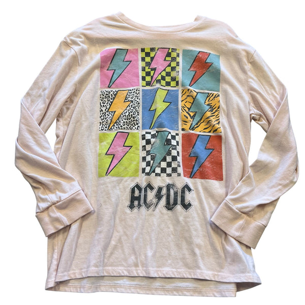 ACDC Light Pink Long Sleeve Lightning Graphic Tee Youth Large
