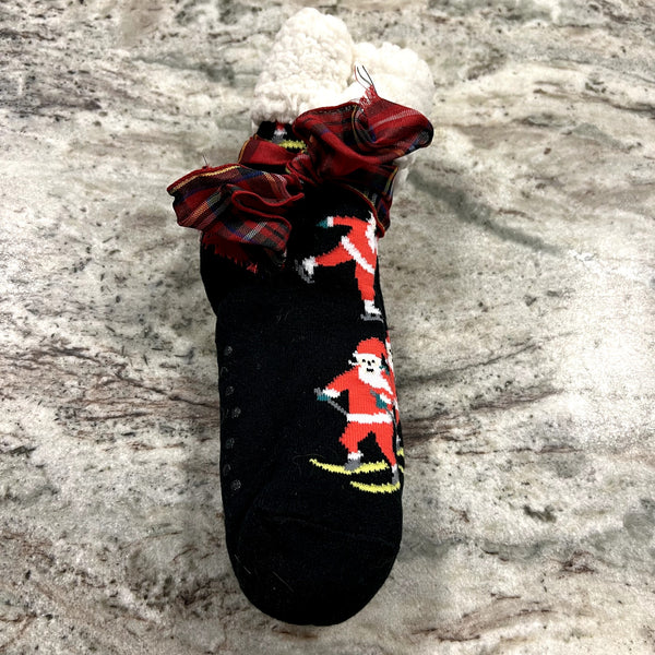 Fuzzy Santa Skiing Socks