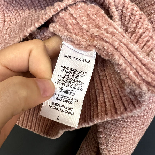 Women's Light Pink Chenille V-Neck Sweater Size Large